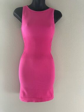 Sleeveless Ribbed Mini Dress in Hot Pink
